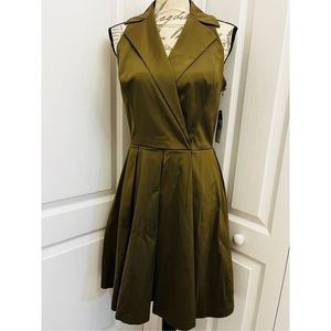 NWT Lauren Ralph Lauren - Olive Sleeveless Collared Fit & Flare Dress size 4